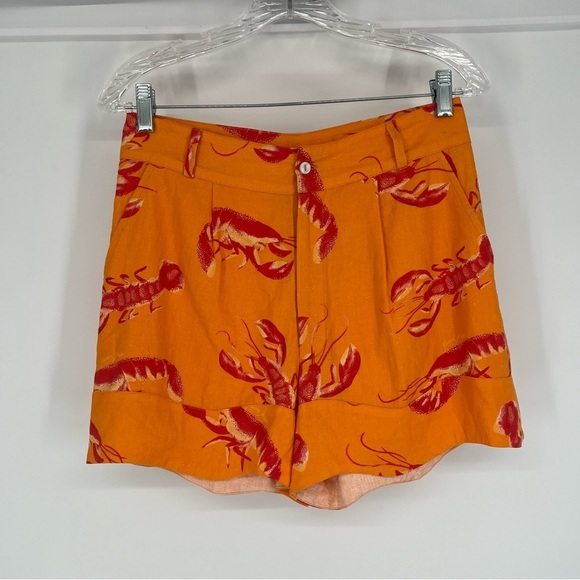 FARM Rio Pants - Farm Rio Orange Linen Blend Lobster Vacation Preppy Scalloped Shorts Small